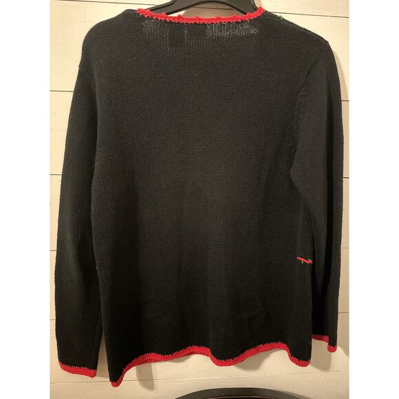 Cherokee Women’s Black Christmas Vintage Knit Sweater Size Medium Button Up - Picture 2 of 9